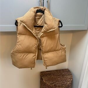 Tan Cropped Puffer Vest